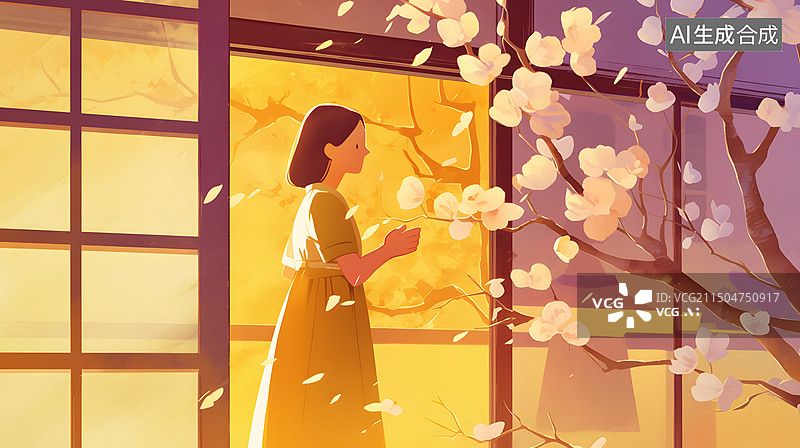 【AI数字艺术】站在门口的少女图片素材