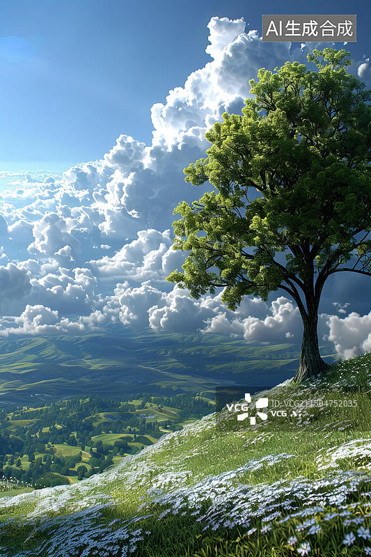 【AI数字艺术】山顶孤独的大树图片素材