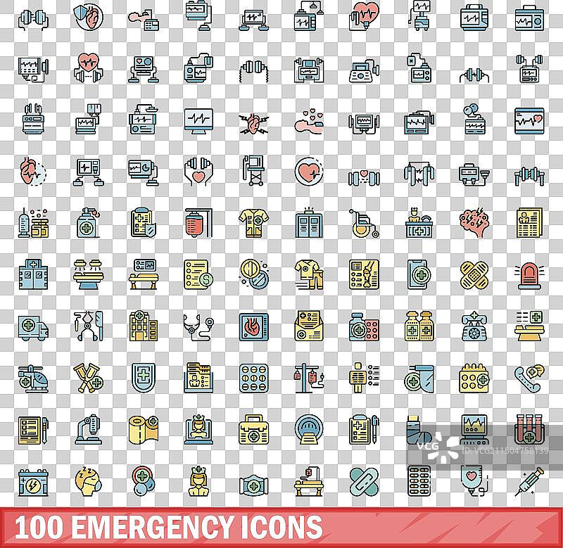 100个紧急图标彩色线条样式合集图片素材