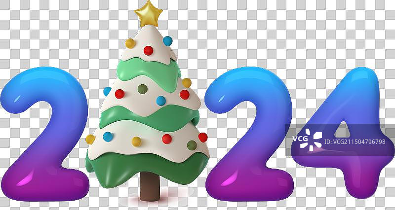 带有圣诞树和蓝色数字的2024年banner图片素材