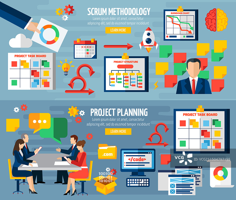 敏捷Scrum 2扁平风格banner图片素材