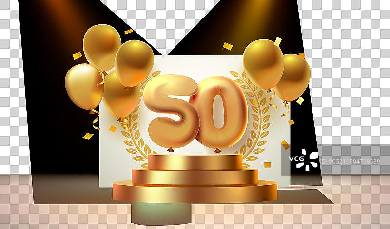 领奖台上50周年生日数字图片素材
