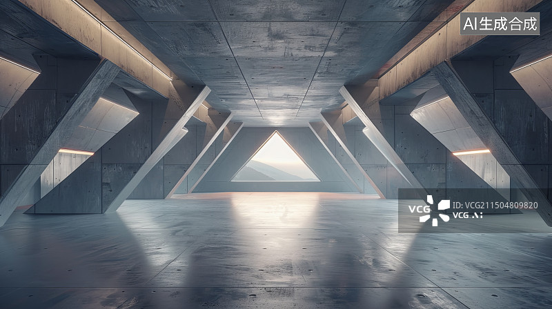 【AI数字艺术】现代建筑中的光与影图片素材