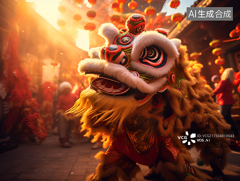 【AI数字艺术】中国民俗文化舞狮图片素材