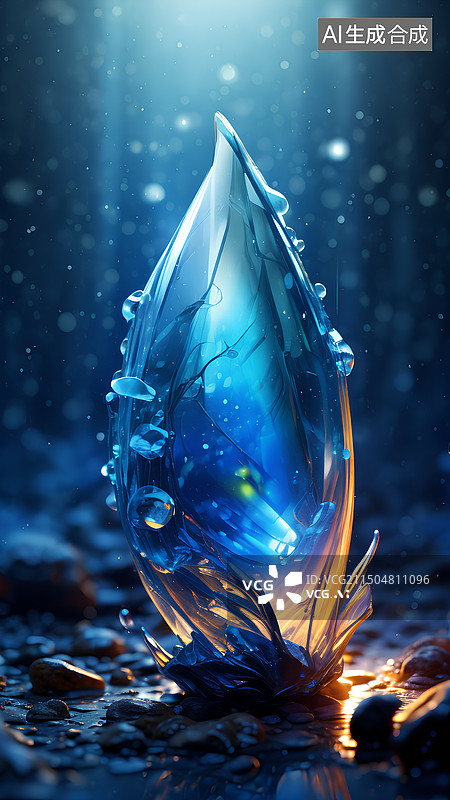 【AI数字艺术】蓝色透明琉璃，灿烂星空，发亮，超现实主义，自然光线.图片素材