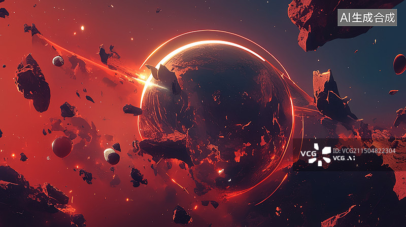 【AI数字艺术】宇宙外太空星球爆炸科幻场景图片素材