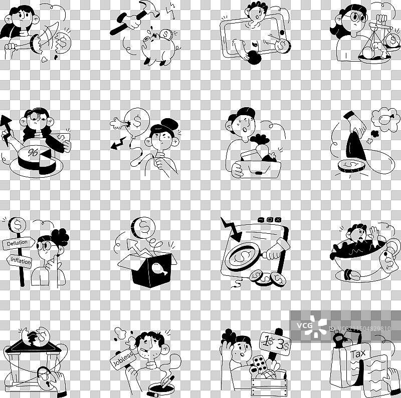 描绘通货膨胀影响的涂鸦图片素材