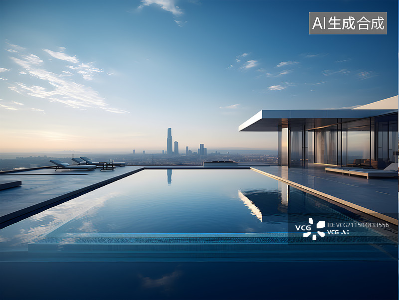 【AI数字艺术】城市楼顶无边泳池图片素材