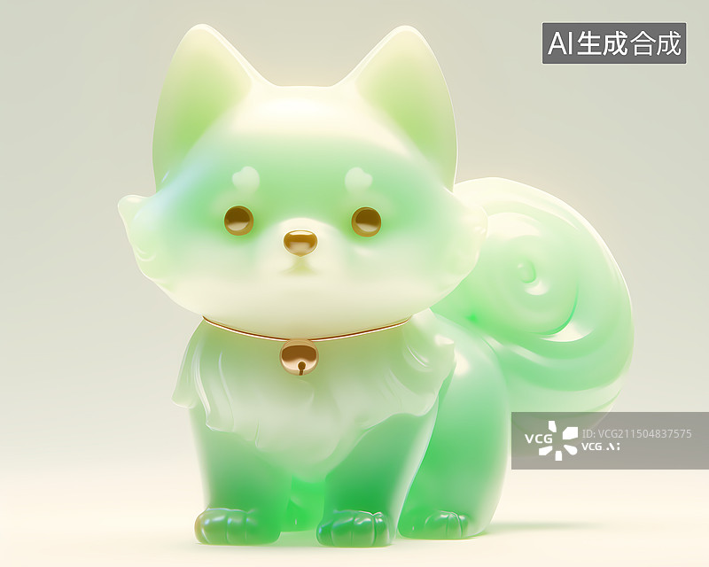 【AI数字艺术】一只可爱的玉雕小狗中华田园犬三维图图片素材