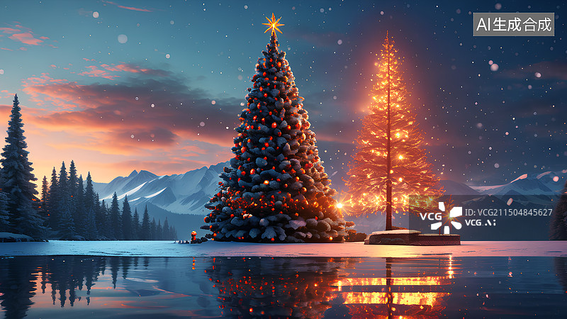 【AI数字艺术】圣诞树，电影质感，多彩炫光。图片素材