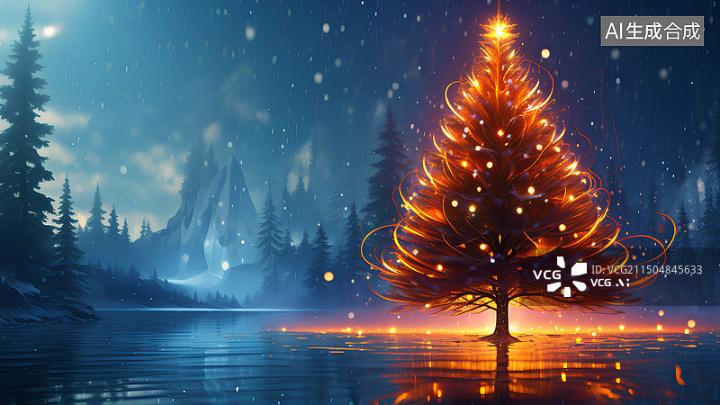 【AI数字艺术】圣诞树，电影质感，多彩炫光。图片素材