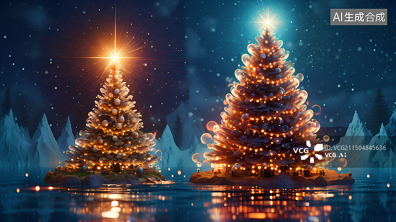 【AI数字艺术】圣诞树，电影质感，多彩炫光。图片素材