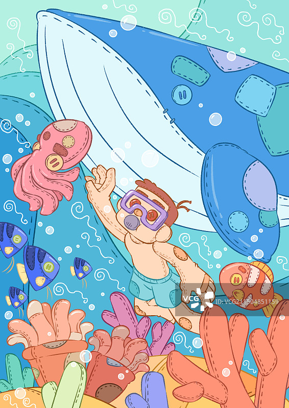 海里游泳的玩偶们图片素材