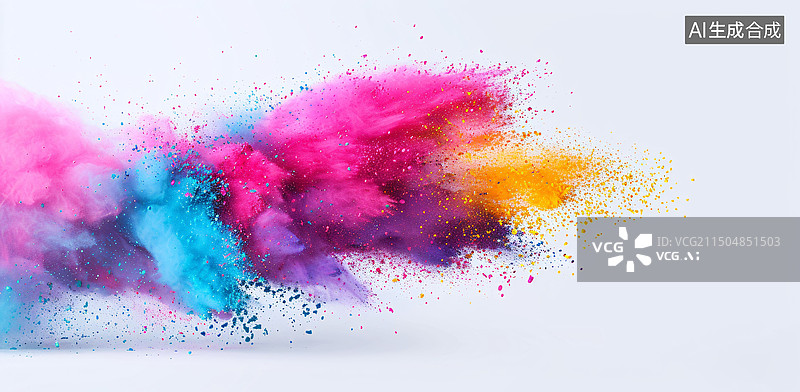 【AI数字艺术】抽象彩色粉尘爆炸粉末飞溅纹理颗粒设计背景图片素材