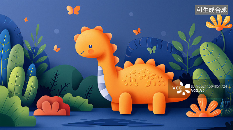 【AI数字艺术】恐龙插画野生动物可爱卡通儿童节海报背景图片素材