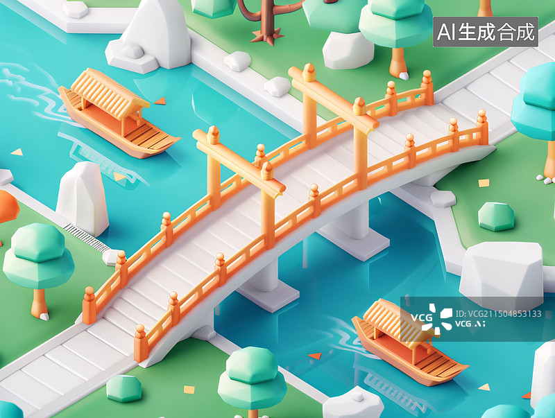 【AI数字艺术】中国古代传统建筑历史文化古城3D渲染插画图片素材