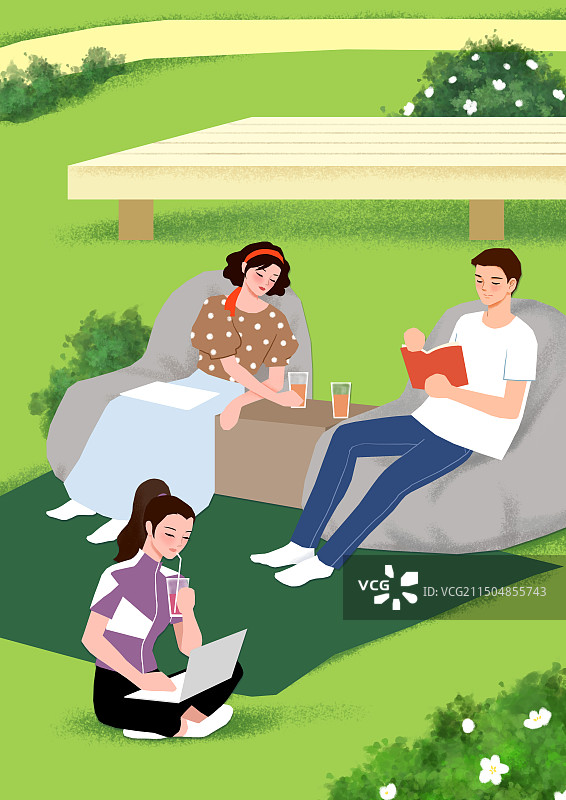 草地上放松休闲的人图片素材