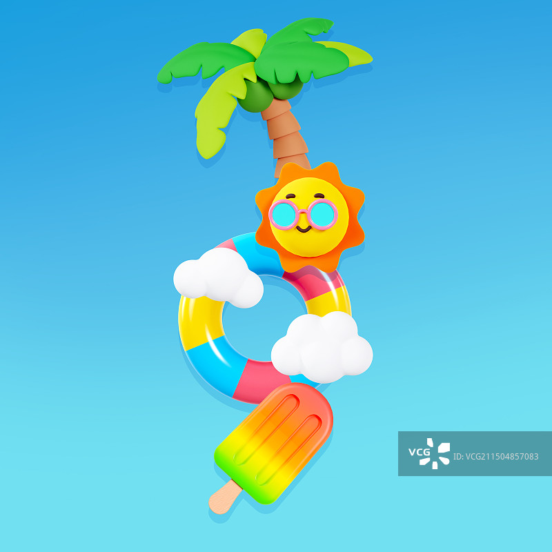 3D立体夏天元素今日大暑节气海报夏天插画图片素材