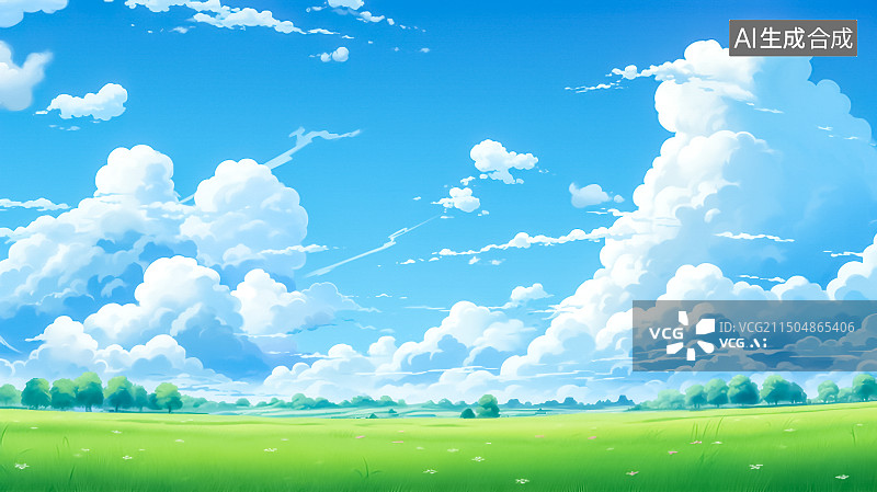 【AI数字艺术】蓝天白云草地背景图图片素材