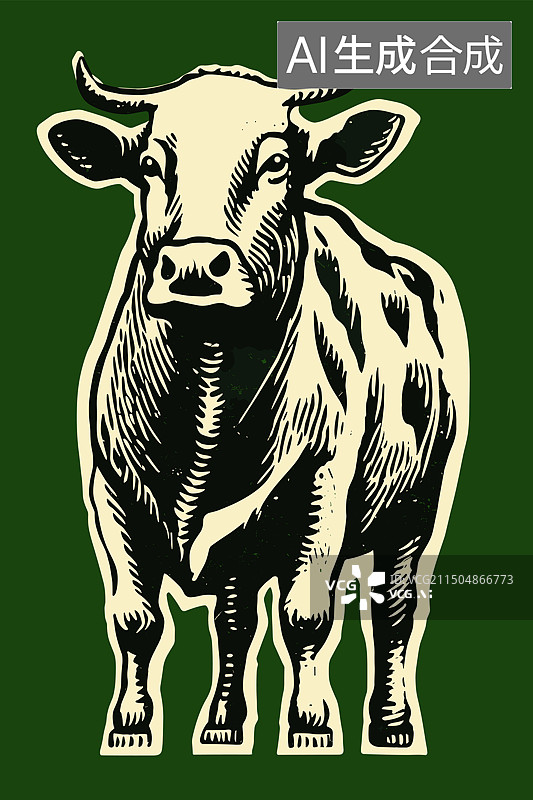 【AI数字艺术】牛矢量复古版画插画铜版画图片素材