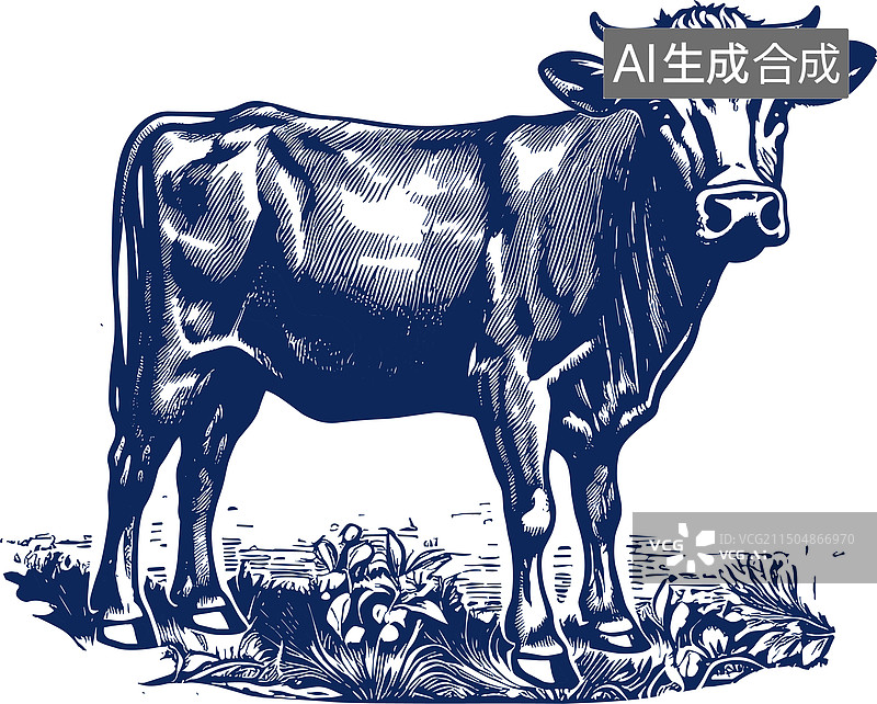 【AI数字艺术】牛矢量复古版画插画铜版画图片素材