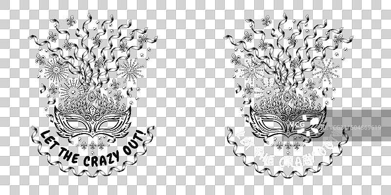 狂欢节标签与面具羽毛彩带图片素材