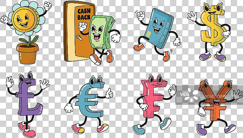 卡通金融吉祥物美元和欧元符号图片素材