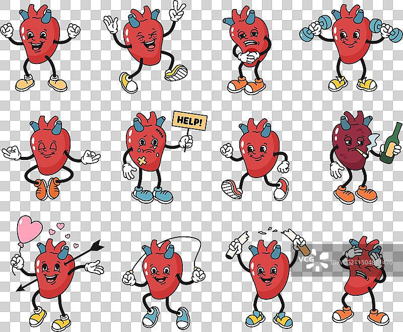 卡通人物心脏吉祥物受损不适图片素材