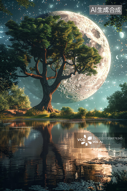 【AI数字艺术】明月寄相思，中秋节满月中式意境背景图片素材