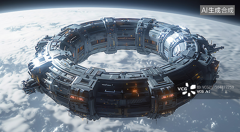 【AI数字艺术】圆形的航天飞行空间站图片素材