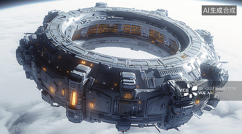 【AI数字艺术】圆形的航天飞行空间站图片素材