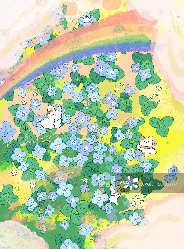 阿拉伯婆婆纳可爱治愈插画场景蓝色图片素材