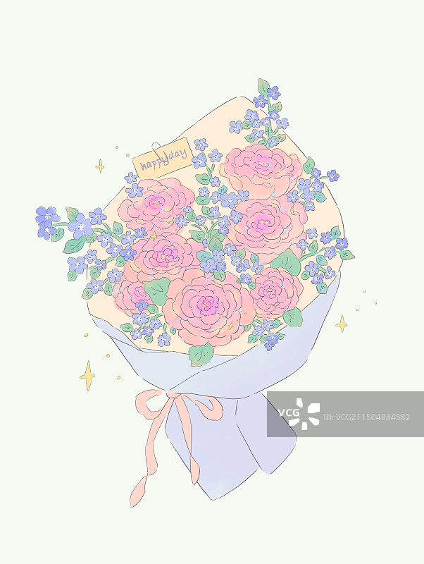 可爱卡通花束清新插画温暖治愈图片素材