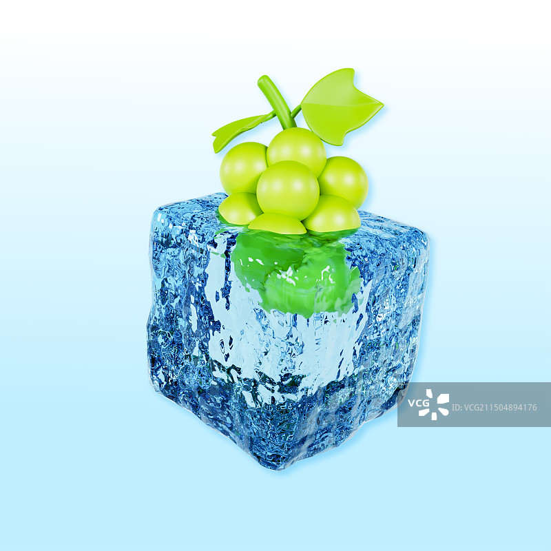 3D立体冰块冻住的葡萄冰块夏天水果元素图片素材