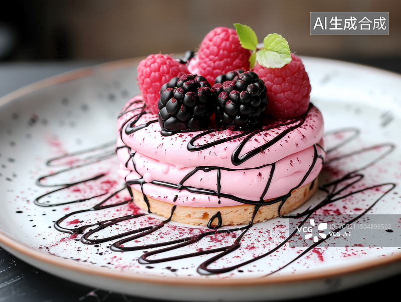 【AI数字艺术】红黑树莓奶油蛋糕点心摄影图图片素材