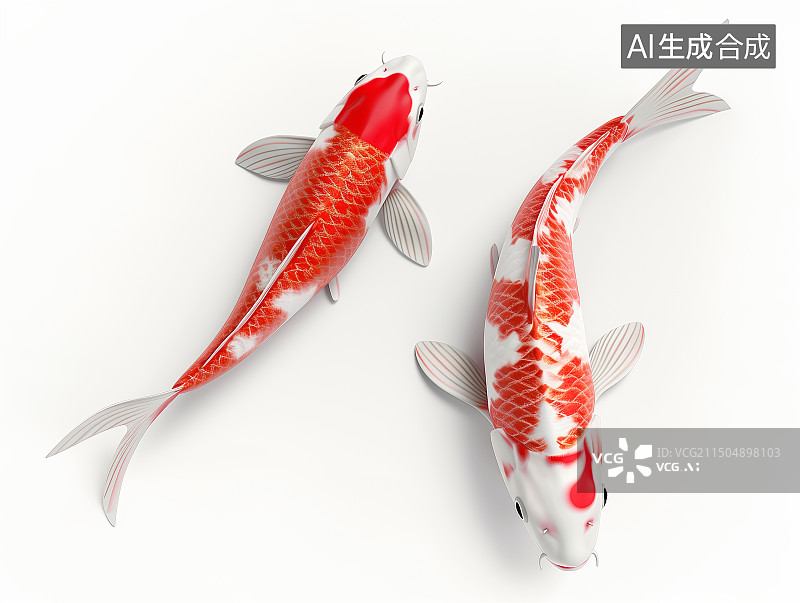 【AI数字艺术】两条锦鲤孤立在白色的背景上图片素材