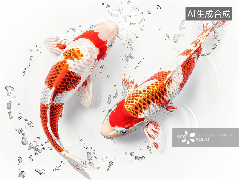 【AI数字艺术】两条锦鲤孤立在白色的背景上图片素材