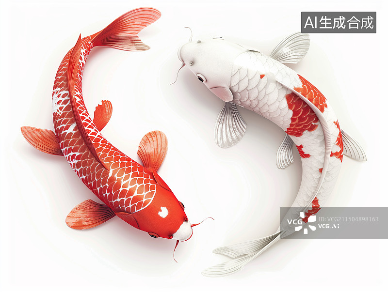 【AI数字艺术】两条锦鲤孤立在白色的背景上图片素材