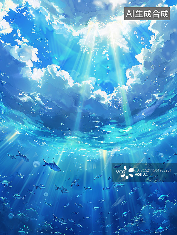 【AI数字艺术】海水中的鱼群图片素材
