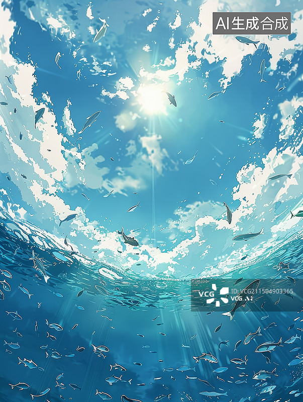 【AI数字艺术】海水中的鱼群图片素材