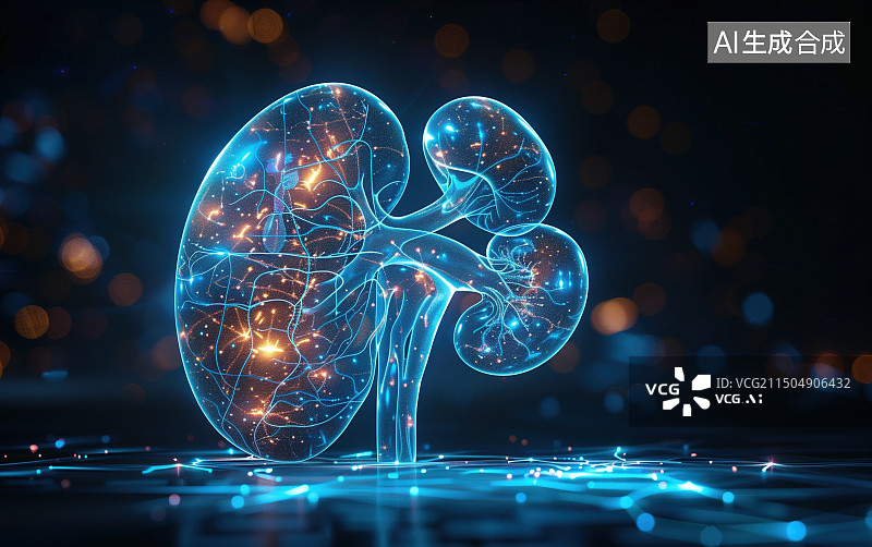 【AI数字艺术】蓝色粒子光线肾脏素材图片素材