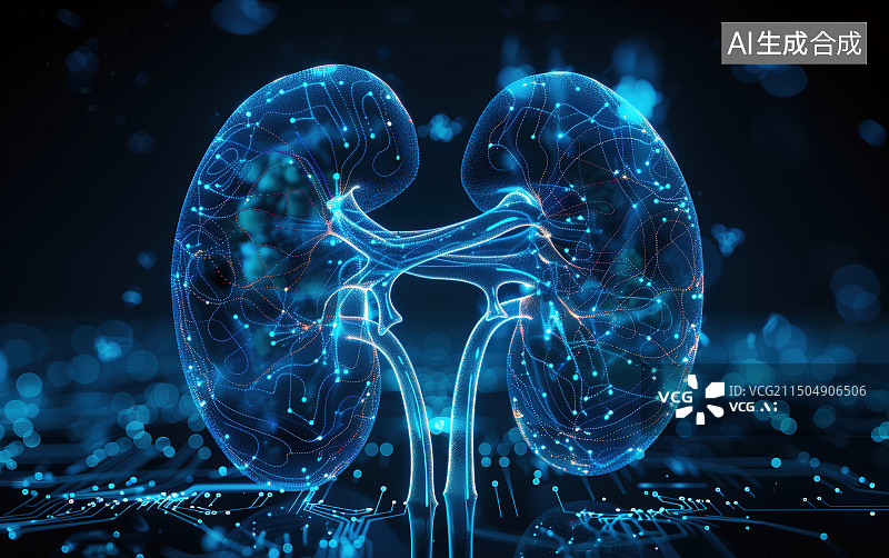 【AI数字艺术】蓝色粒子光线肾脏素材图片素材
