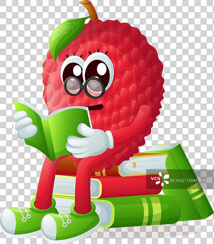 戴眼镜读书的荔枝角色图片素材