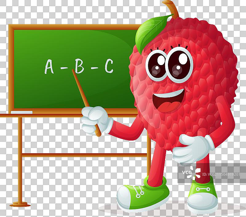 黑板前的荔枝卡通形象图片素材