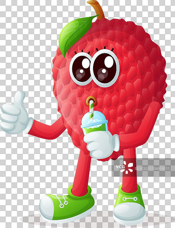 喝绿色冰沙的荔枝卡通形象图片素材