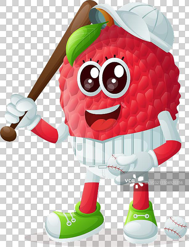 打棒球的荔枝卡通形象图片素材