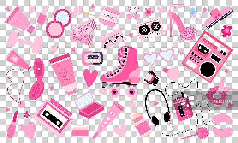 90年代复古风粉色女孩扁平素材图片素材