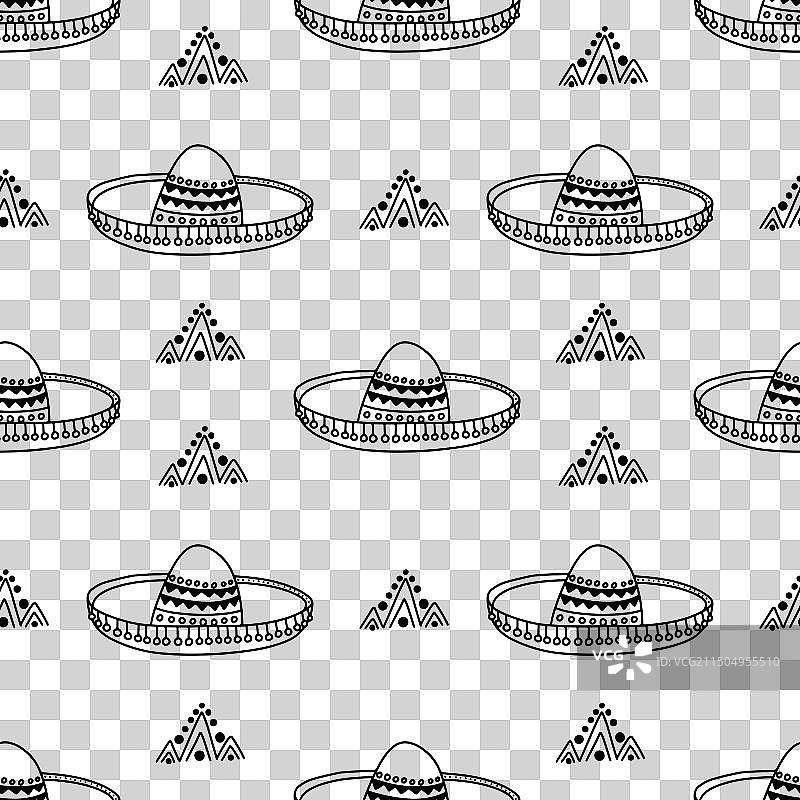 墨西哥阔边帽涂鸦无缝图案图片素材