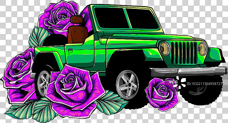 鲜花装饰老爷车图片素材