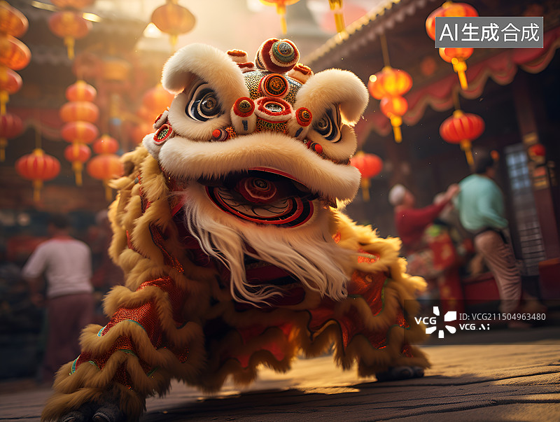 【AI数字艺术】中国民俗文化舞狮图片素材